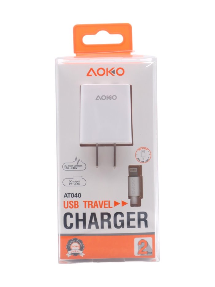 19680 - Aoko iPhone Charge AT040 2 USB Port 2.4A Adapter + USB Cable - Box:  - Loc: L0