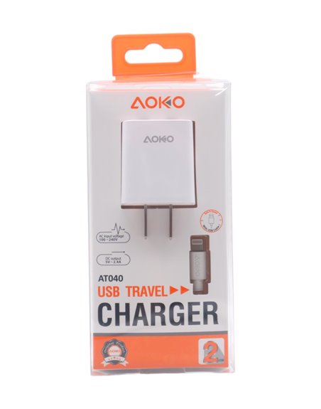 19680 - Aoko iPhone Charge AT040 2 USB Port 2.4A Adapter + USB Cable - Box:  - Loc: L0