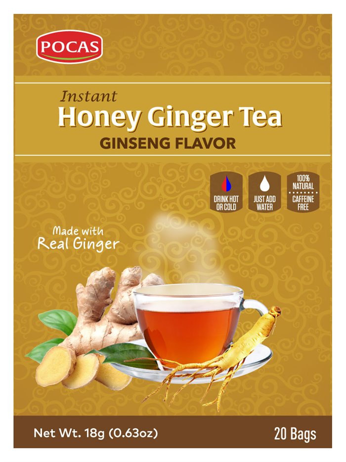 20528 - Pocas Honey Ginger Tea, Ginseng Flavor - 18gr/20ct. (Case Of 24) - Box:  - Loc: M2