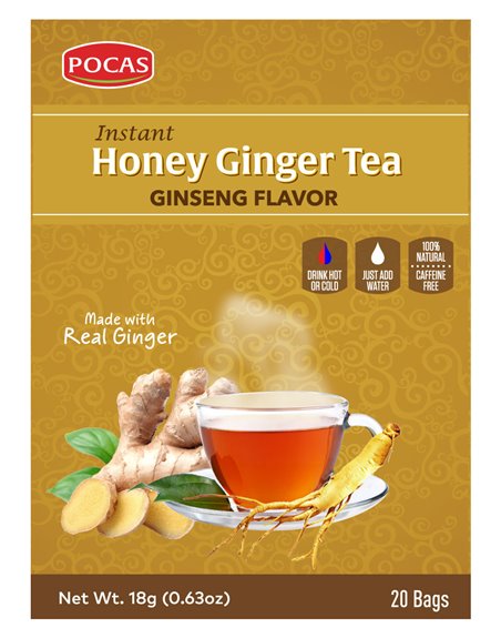 20528 - Pocas Honey Ginger Tea, Ginseng Flavor - 18gr/20ct. (Case Of 24) - Box:  - Loc: M2
