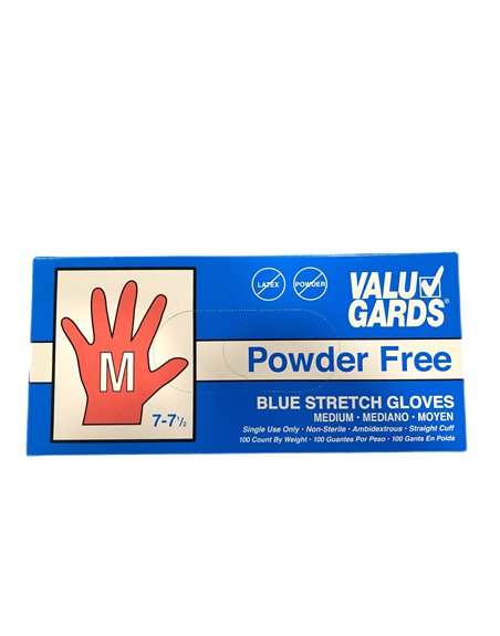 22415 - Blue Stretch Gloves Powder Free, Medium - 100 Pcs - Box:  - Loc: P4