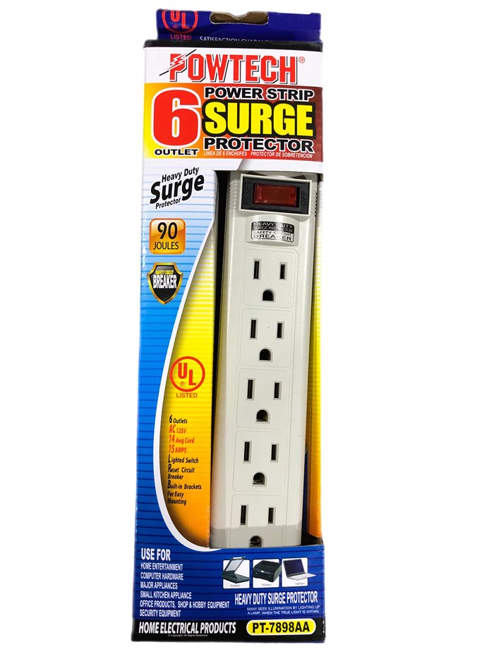 23144 - 6 Outlet Power Strip Surge Protector, White - Box:  - Loc: I10