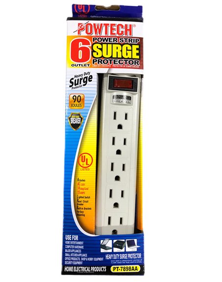 23144 - 6 Outlet Power Strip Surge Protector, White - Box:  - Loc: I10