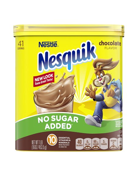 23226 - Nesquik Powder Chocolate (No Sugar Added) - 16 oz. (Pack of 6) - Box:  - Loc: G1