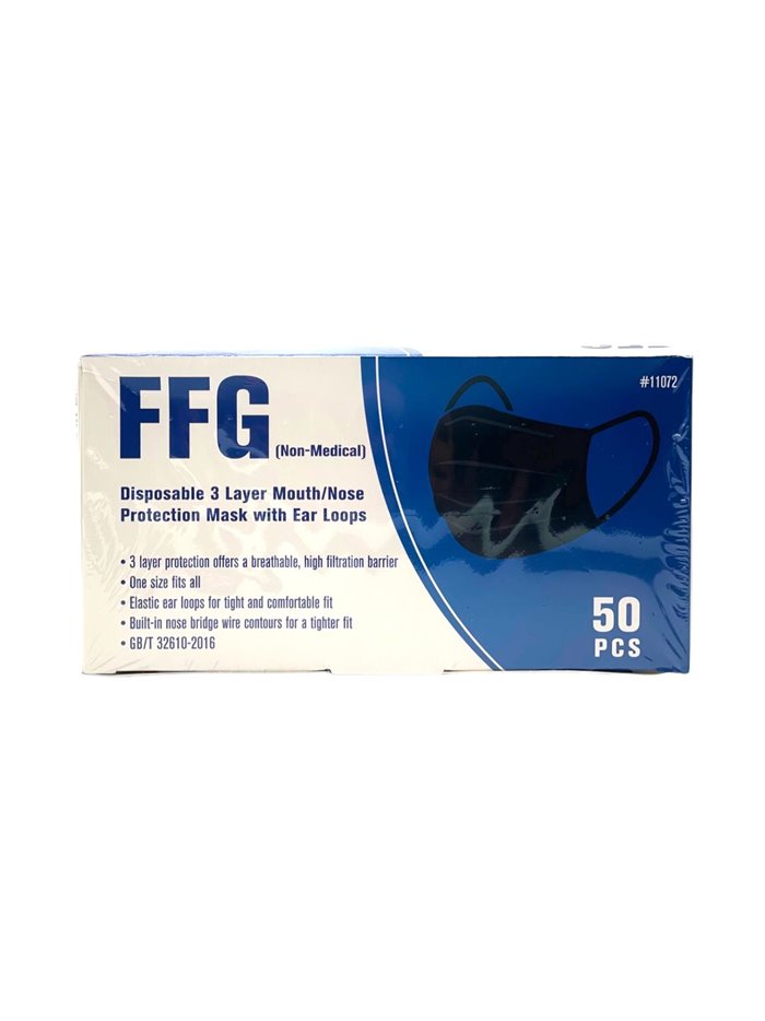 23341 - Disposable Black Face Mask- 50 ct - Box:  - Loc: R2