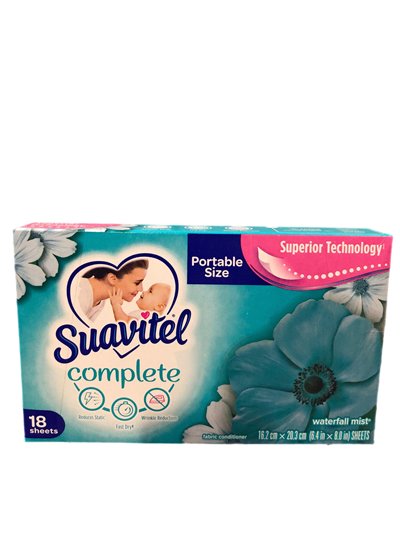 24471 - Suavitel Dryer Sheets, Soothing Waterfall Mist - 18ct (Case of 15) - Box:  - Loc: C1