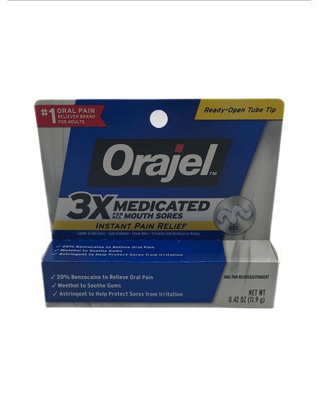27382 - Orajel Maximum 3X Medicated For All Mouth Sores (Blue), Gel - 0.42 oz. - Box:  - Loc: F1