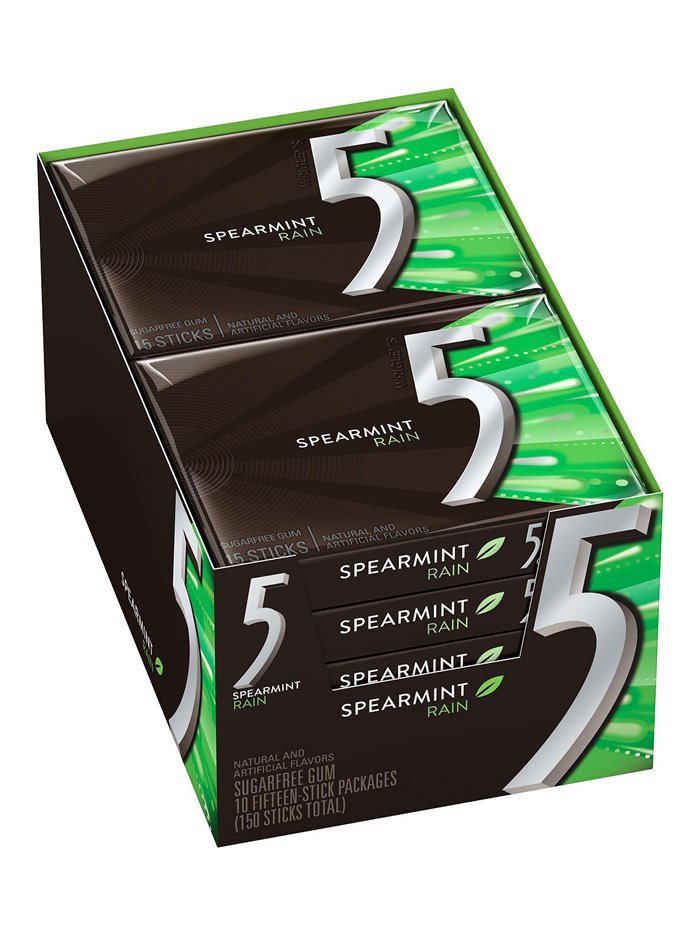 1332 - 5 Gum Spearmint Rain - 10/15 Sticks. (Case of 12) - Box:  - Loc: N2