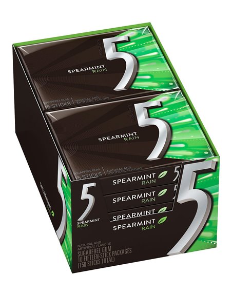 1332 - 5 Gum Spearmint Rain - 10/15 Sticks. (Case of 12) - Box:  - Loc: N2