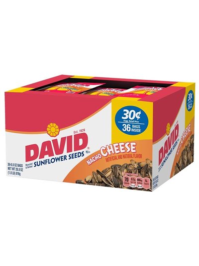 5432 - David Sunflower Seeds, Nacho Cheese - 36 Bags- 40cents - Box:  - Loc: M11