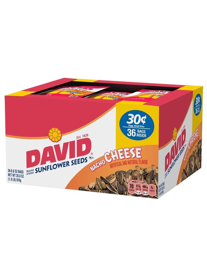 5432 - David Sunflower Seeds, Nacho Cheese - 36 Bags- 40cents - Box:  - Loc: M11