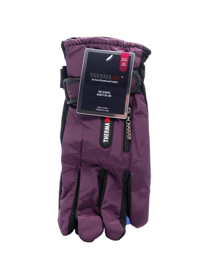 27673 - Winter Ski Gloves Assorted Colors Zipper Pocket (Women) Thermaxx - 12 Count (11205) - Box:  - Loc: Q4