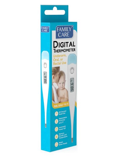 7249 - Family Care. Digital Fever Thermometer. (Under Arm, Oral, Or Rectal Use) - Box:  - Loc: P1