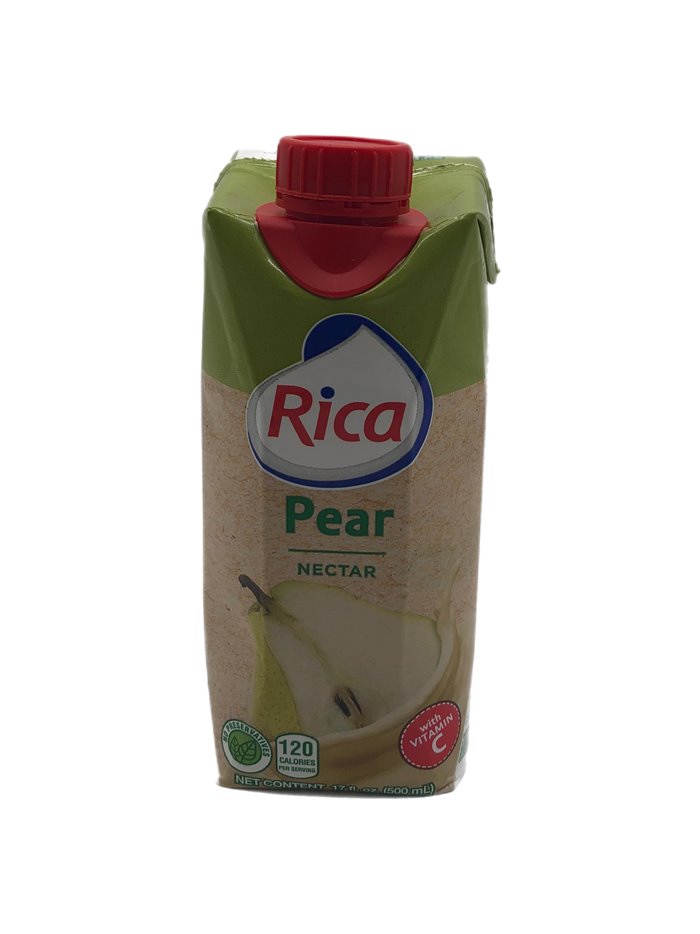 28008 - Rica Juice Pera Nectar - 17 fl. oz. 1/2 litro (Pack of 18) - Box:  - Loc: F3