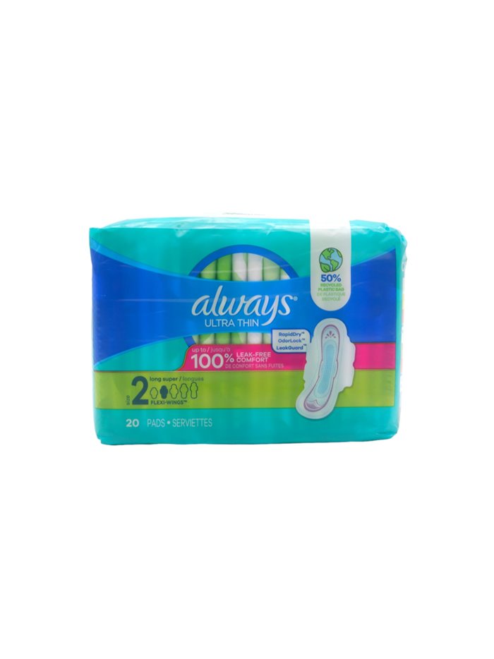 28073 - Always Ultra Thin Long Super Flexi - Wings, Unscented Size 2 - 12 x 20's 03363 - Box:  - Loc: D6