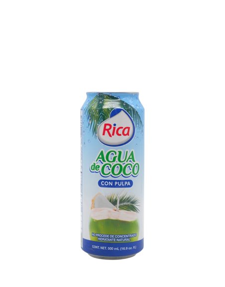 34598 - Rica Coconut Water W/ Pulp Can 24/16.9oz - Box:  - Loc: F8